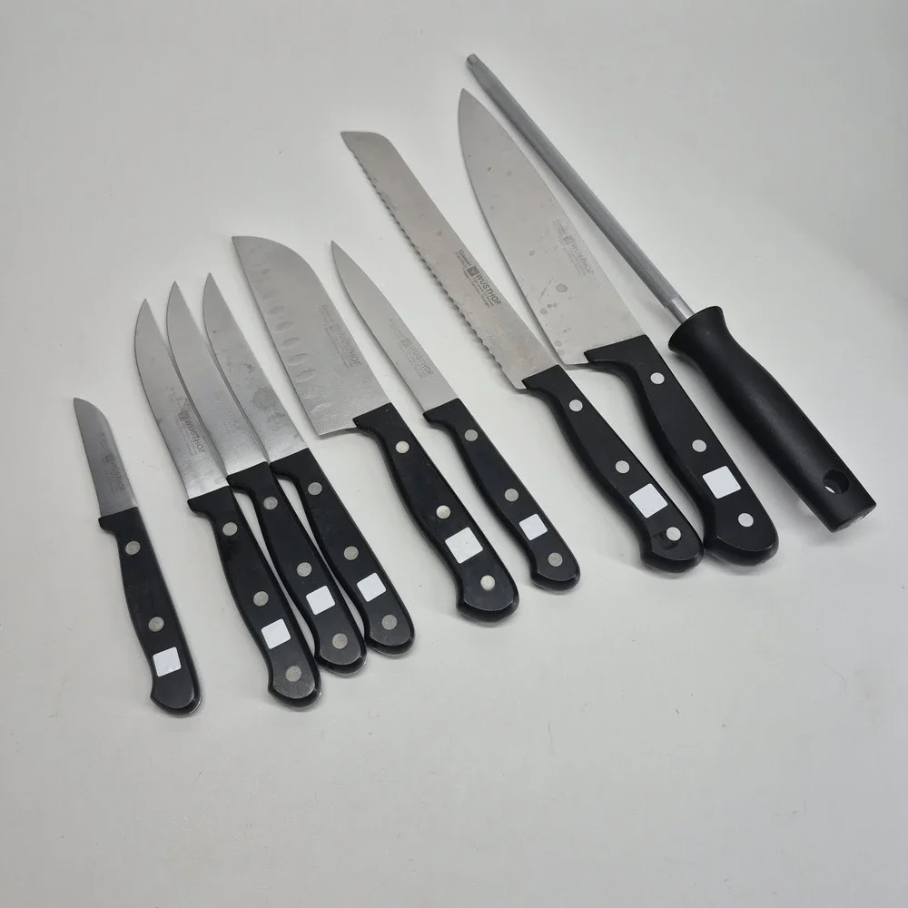 9 Wusthof Gourmet Knife Lot With Sharpener 8 Knives